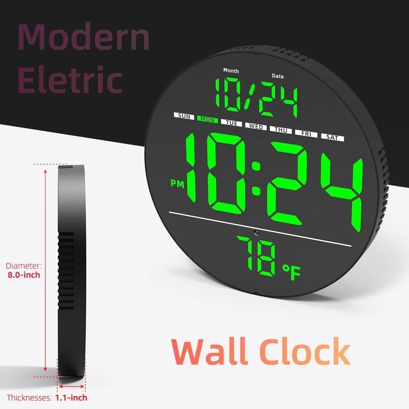 Digital Wall Clock with Large LED Display, Date, Temperature, Auto-brightnes wbr gallery