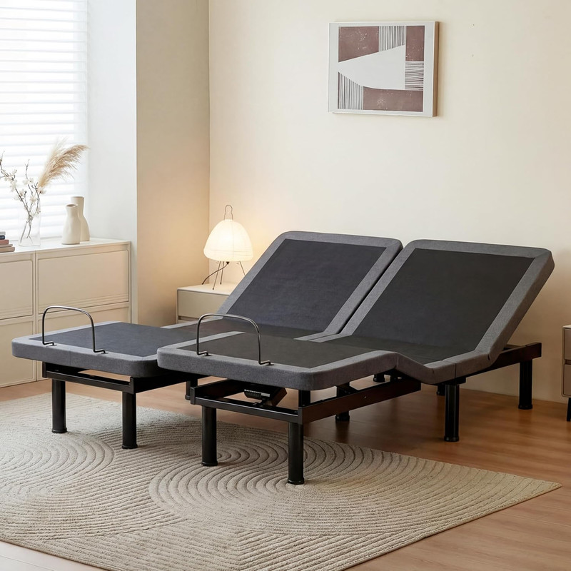 Split King Adjustable Bed Frame & 12" Gel Memory Foam Mattress - Wireless Remote gallery
