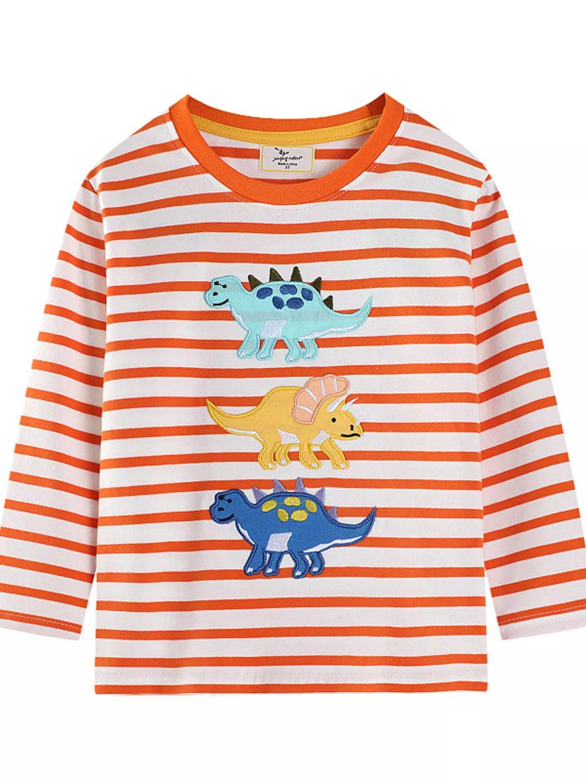 Children's Dinosaur Applique Striped Long Sleeve T-Shirt gallery