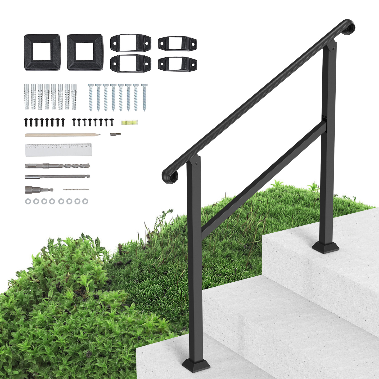 VEVOR 2-3 Step Handrails for Outdoor Steps for Seniors Porch Deck Post gallery