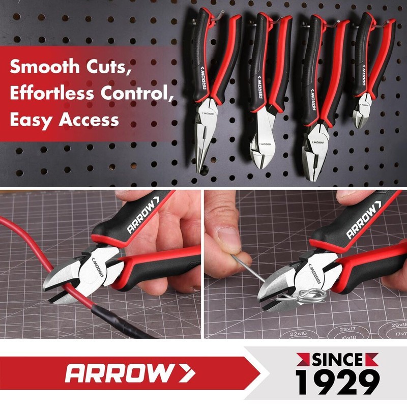 ARROW 6" High Leverage Diagonal Plier Wire Cutter High Carbon Steel w/TPR Handle gallery