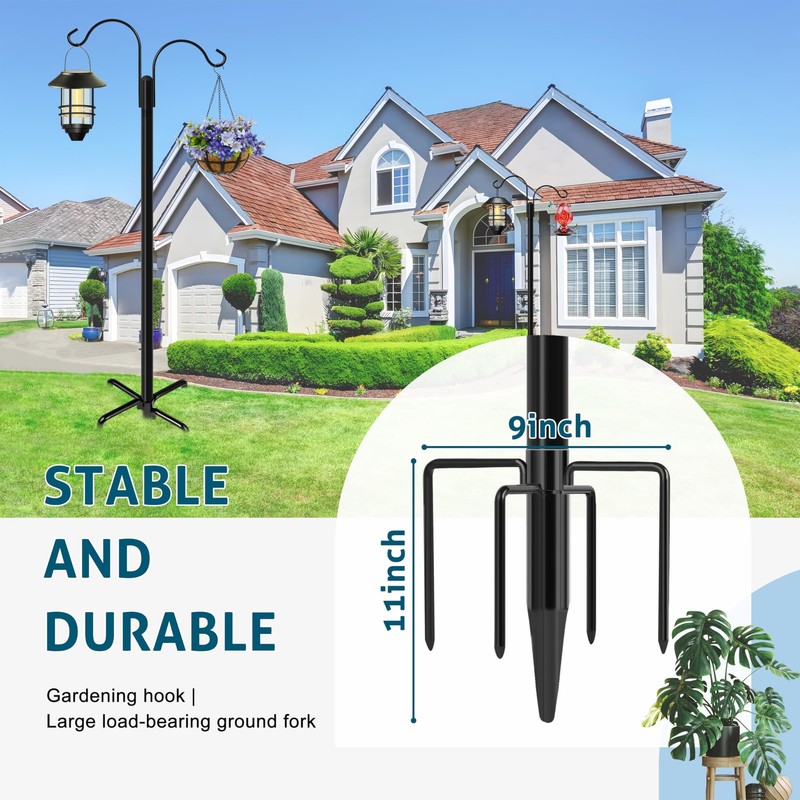 Double Shepherds Hooks for Outdoor, 76 Inch Bird Feeder Pole with 5 Prong Bas... gallery