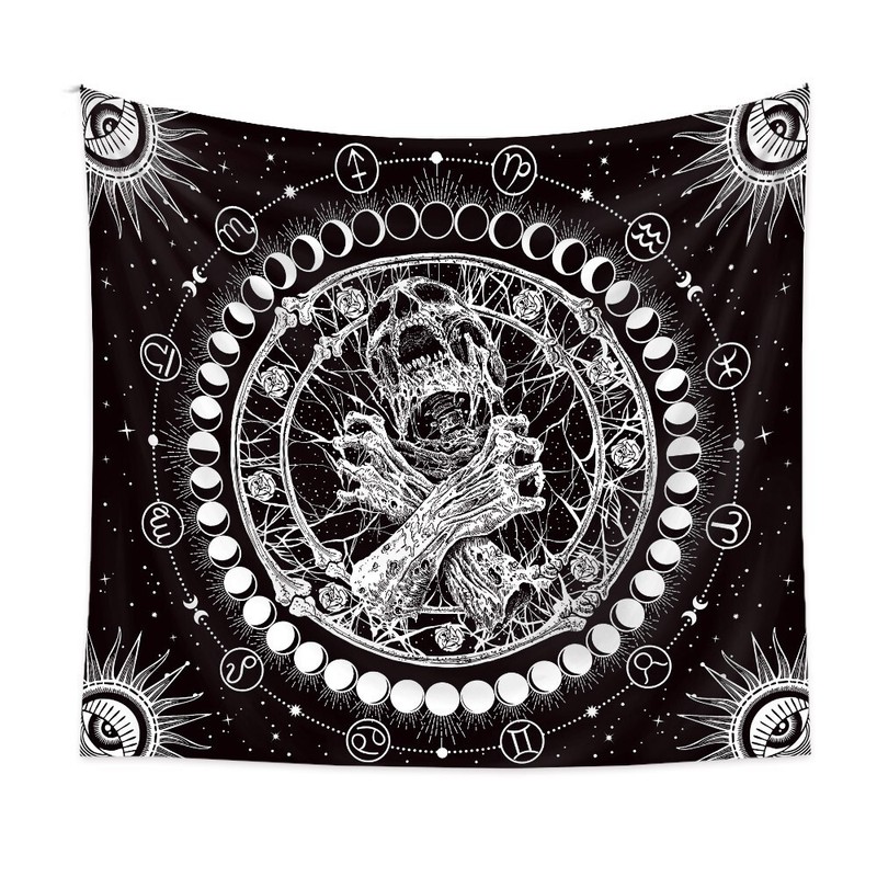 Extra Large Skull Tapestry Gothic Moonphase Skeleton Wall Hanging Home Decor gallery