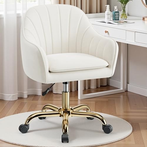 BESTERA VANITY CHAIR WITH WHEELS COMFY HOME OFFICE DESK CHAIRS - BEIGE gallery