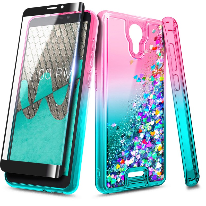 For Wiko Ride 2 Case Liquid Bling Glitter Phone Cover + Tempered Glass Protector