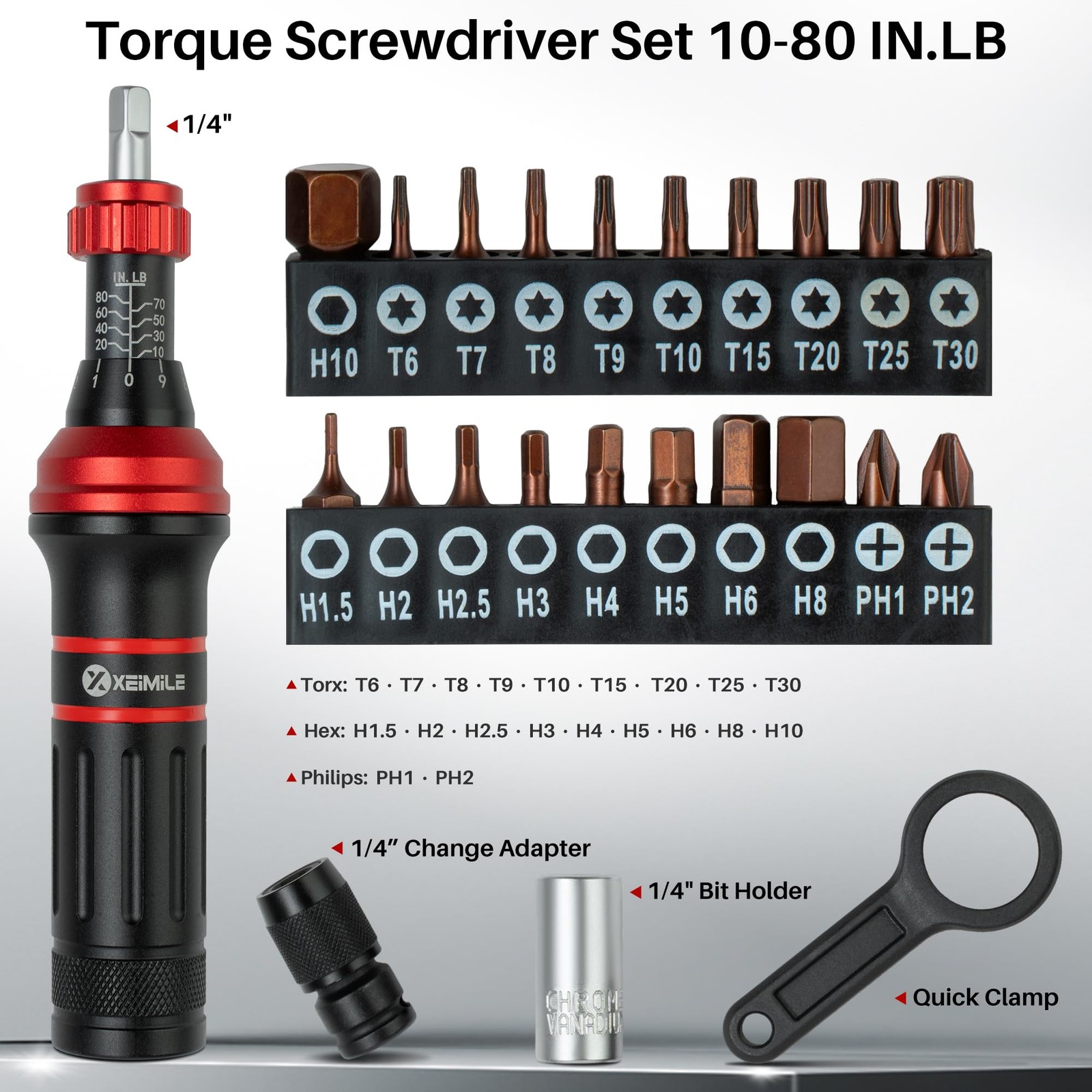 XEIMILE Torque Screwdriver 10-80 In.Lb, Inch Pound Torque Screwdriver Set with gallery