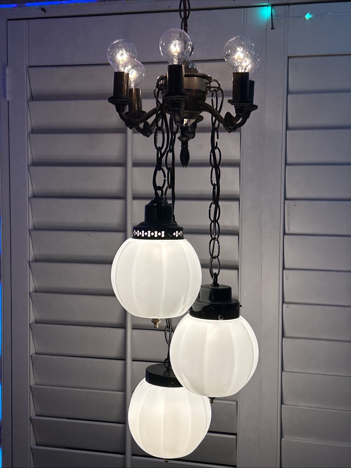 9 Light Three Milk Globe Chandelier One Of A Kind Custom-Made Hundred Years Old gallery