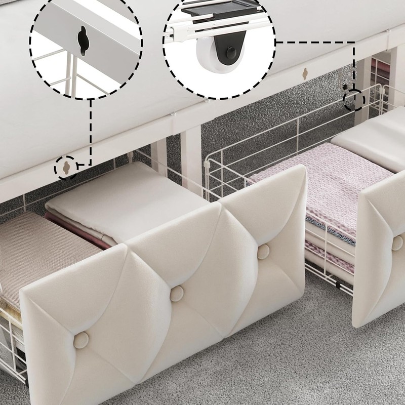 Queen Upholstered Canopy Bed Frame with 2 Drawers and Button Tufted Headboard... gallery