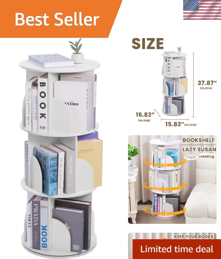 Space-Saving 360° Rotating Bookcase - Waterproof White Storage for Home & Office gallery