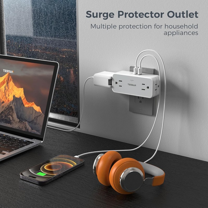4 Wall Outlet Extender with 3 USB Charger(1 USB C) Surge Protector Plug Expander gallery