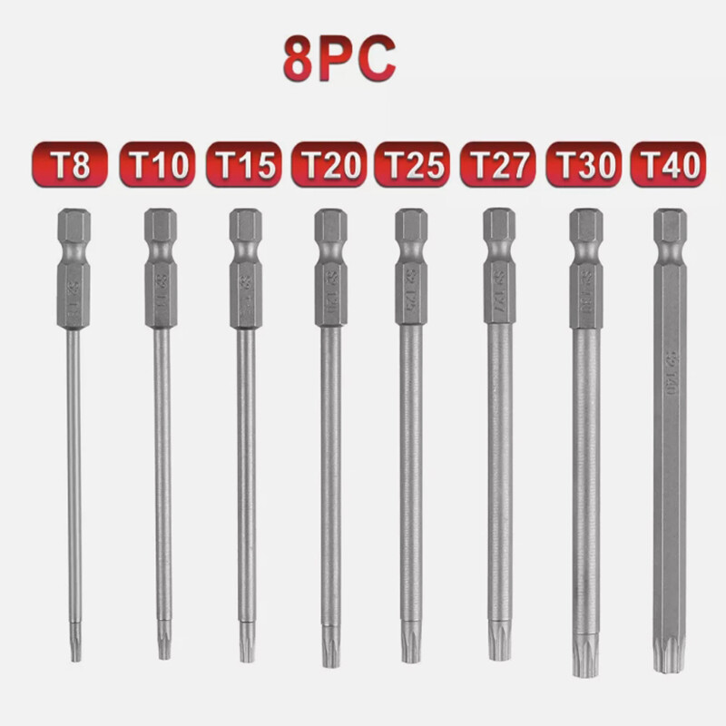 8PCS Security Long Torx Bit Set + Hex Key Allen Bit Set - For Power Drill gallery