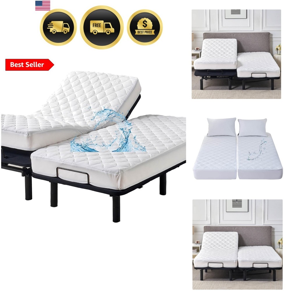 Waterproof Quilted Split King Mattress Protector Pad for Adjustable Bed Noise...
