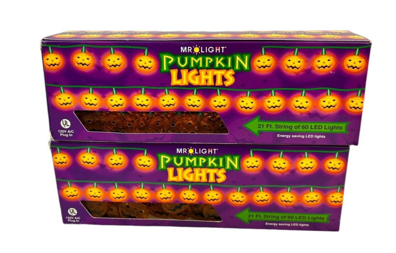 Mr. Light Pumpkin Lights 21 Ft String 60 LED Lights Halloween 1" x 1"- 2 AVAIL gallery