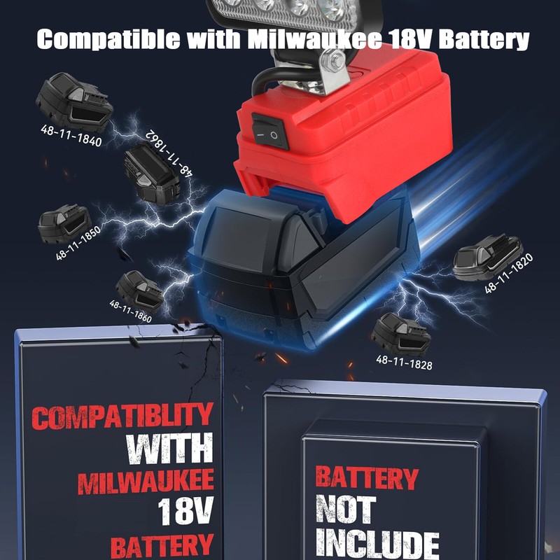 2 Pack 60W LED Work Light Flashlight for Milwaukee 18V M-18 Battery 6000LM gallery