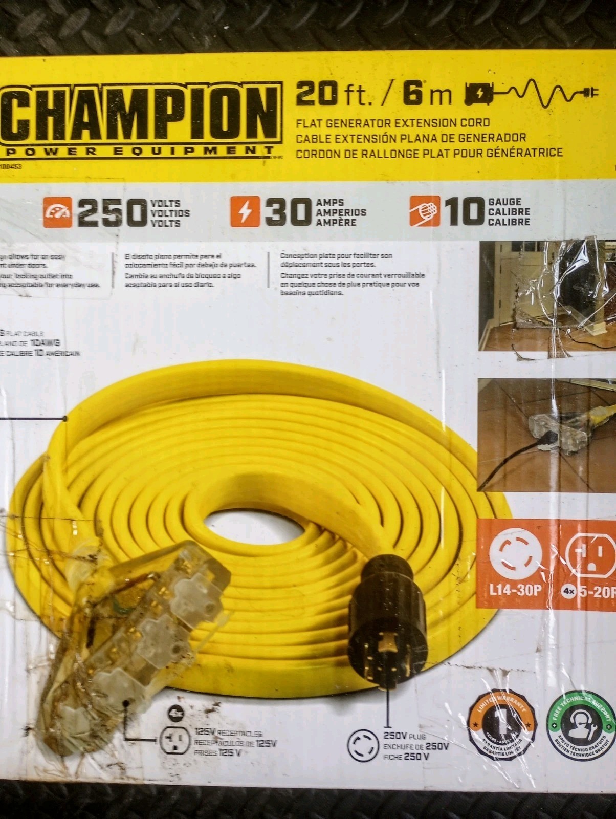 Champion Power Equipment 20ft 30A Generator Flat Extension Cord gallery