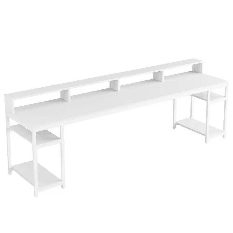 Moronia 78.7 In. Rectangular White Engineered Wood 2-Person Computer Desk with M gallery