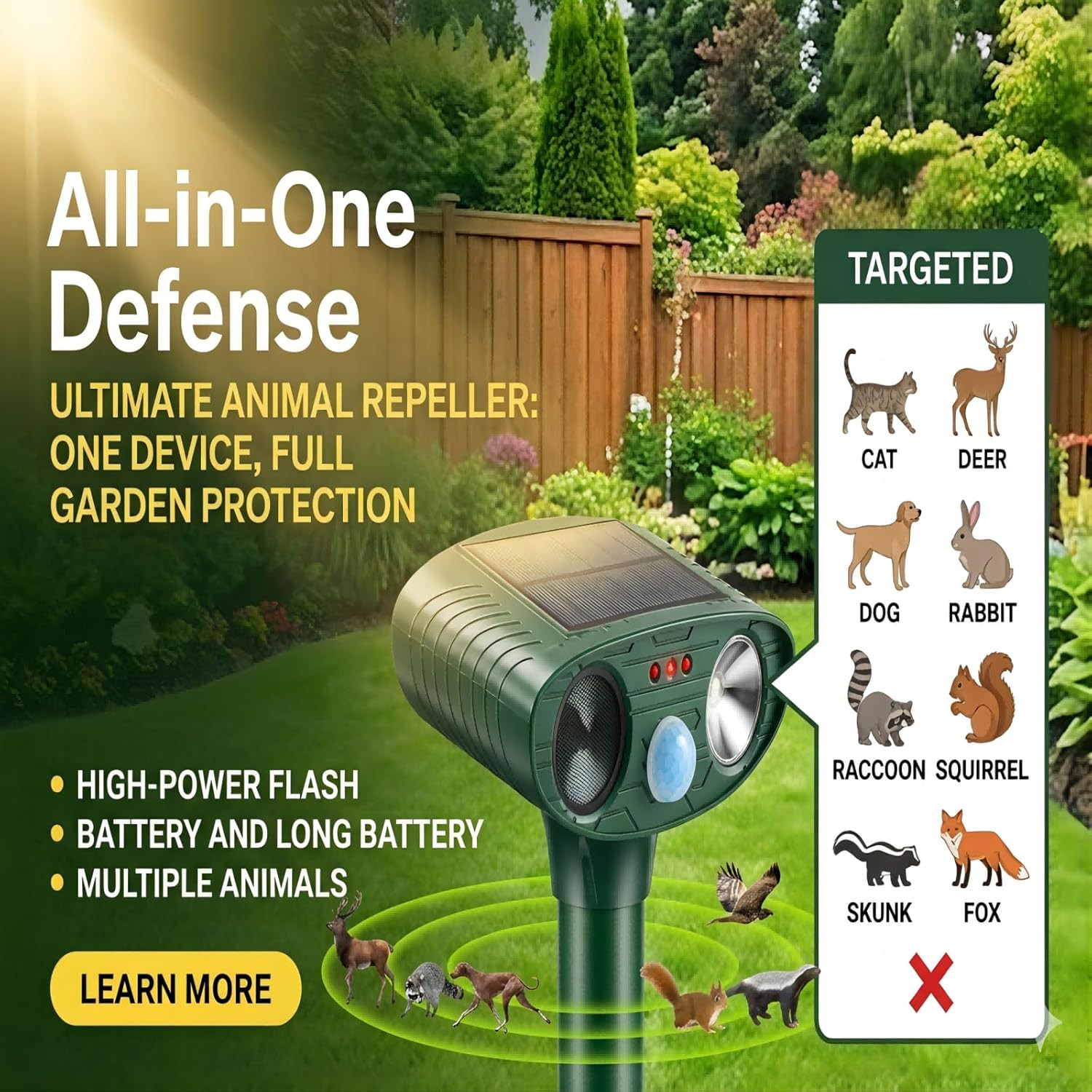 Sonic Fortress Pro Deer Repellent Devices,Sonic Deer Repeller Cat Deterrent Sola gallery
