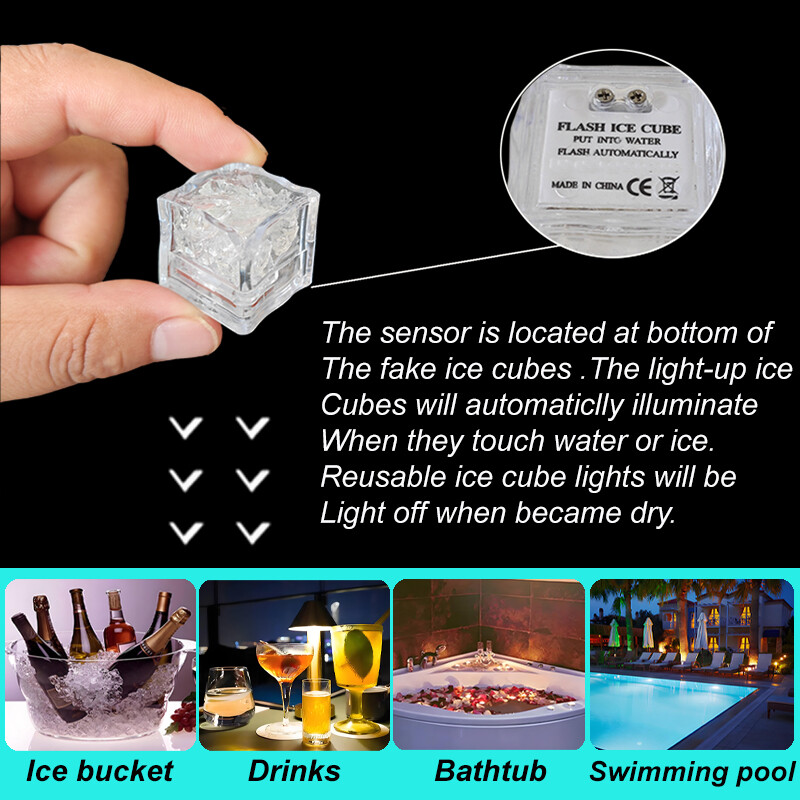 Mini Slow Flash Light up LED Ice Cubes for Drinks Party Bar Christmas Decoration gallery