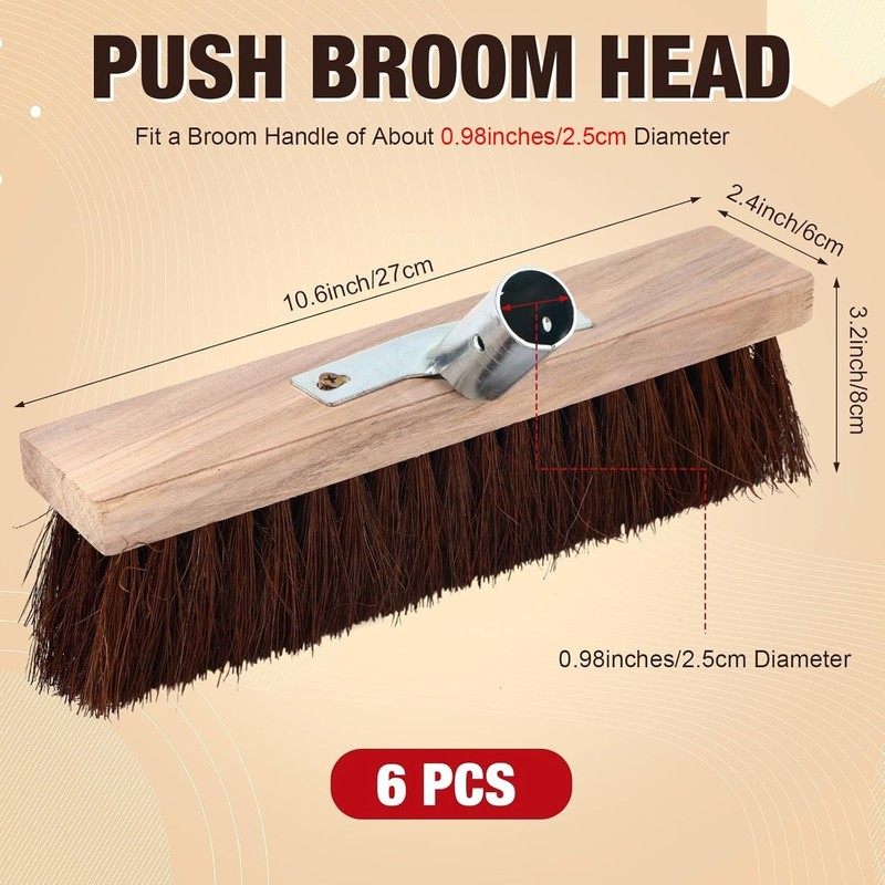 6 PCS - Scrub Deck Brush Broom Heads, Heavy Duty, 10.6 x 2.4", Coconut Bristles gallery