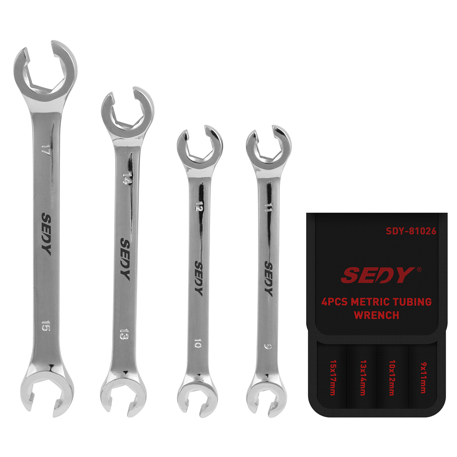 4PC Flare Nut Wrench Fully Polished Metric MM & SAE Brake Line Spaner with Pouch gallery