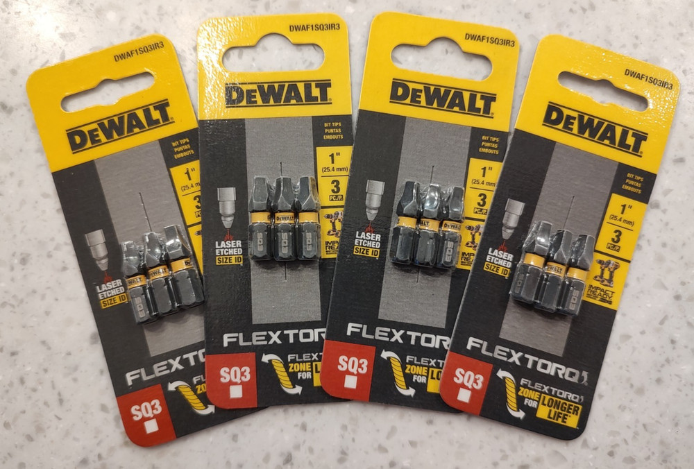 12 DEWALT #3 SQUARE DRILL BIT / Impact Ready / 1 INCH LONG - 4 PACKS of 3 EACH