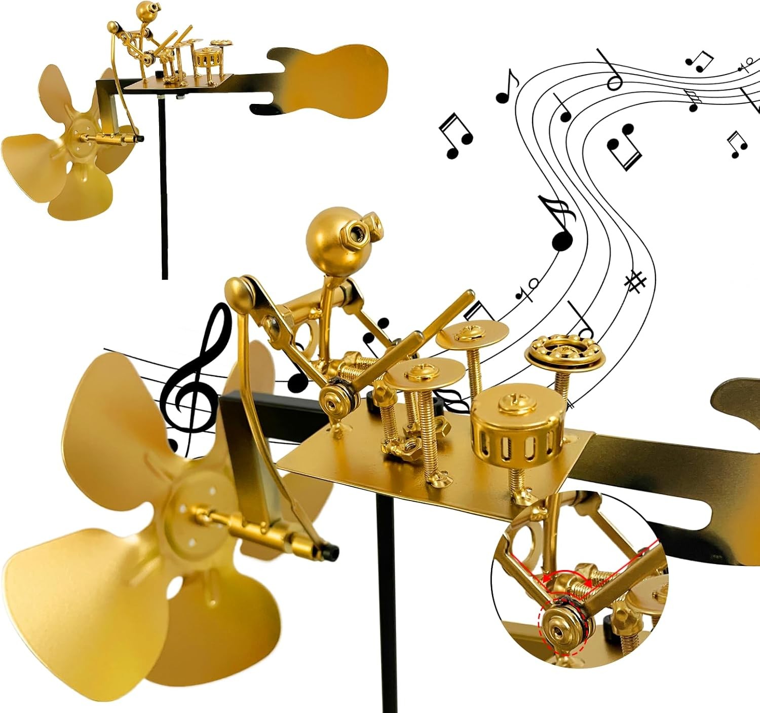 Handmade Metal Drummer Windmill, Rock Art Sculptures, Wind-Powered Kinetic Figur gallery