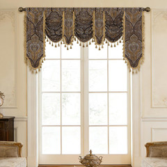 Luxury Bronze Gold Damask Waterfall Valance Curtain with Tassels, 79 Inch