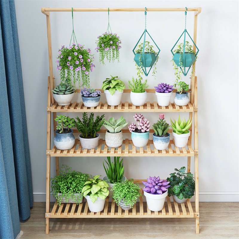 Various Bamboo Plant Stand Rack Multi Wood Shelves Bonsai Flower Display Storage gallery
