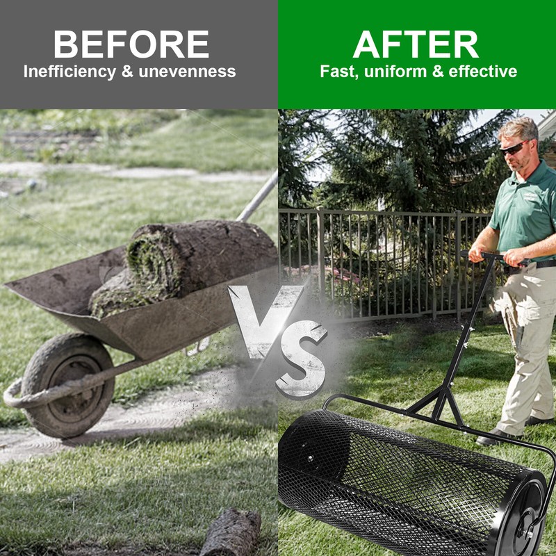 Compost Spreader Peat Moss Spreader 16/24/36'' Lawn Garden Care Manure Roller gallery