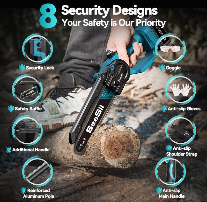 Seesii Cordless Pole Saw 8" Mini Chainsaw 10ft Reach Pole Saw for Trimming 2x4.0 gallery