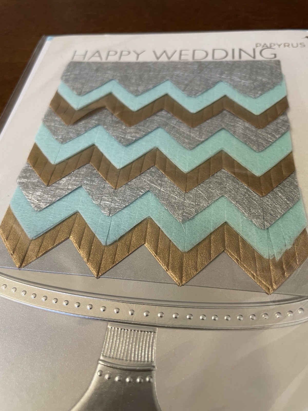 Papyrus Wedding Greeting Card Chevron Metallic Embellished w/ Envelope Blue gallery