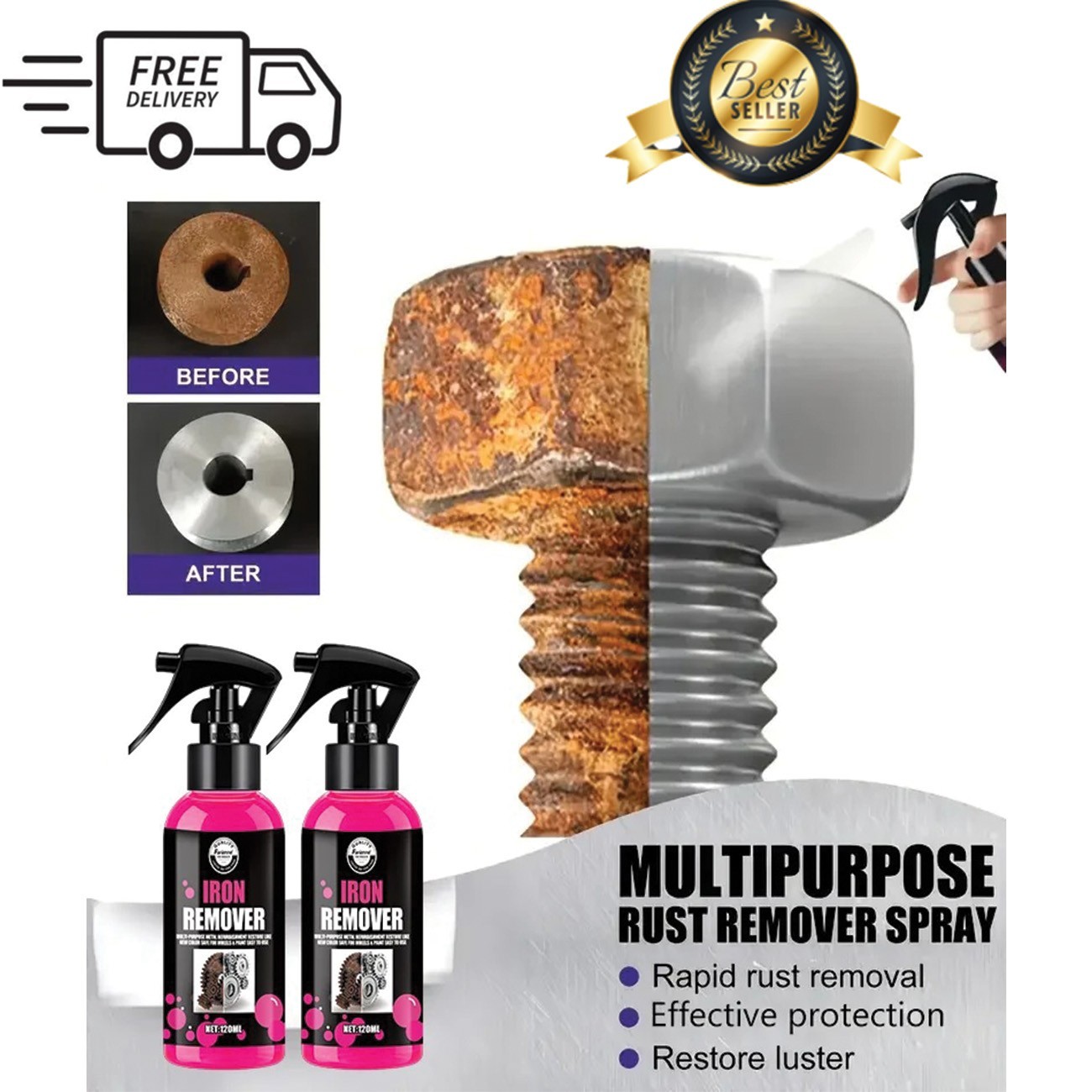 All-Purpose Rust Remover Spray 120ML Fast-Acting Iron Oxidation Eliminator gallery