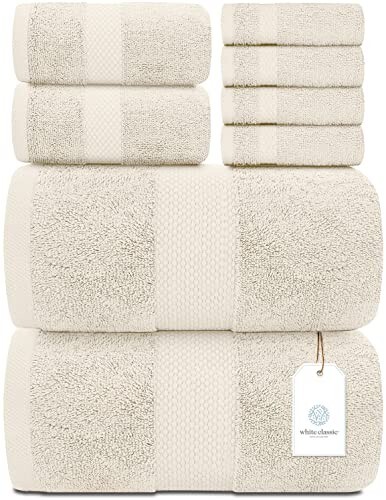 Towel Set Ivory - Soft Cotton 2/Bath / 2Hand 4/Wash 8 Piece Luxury