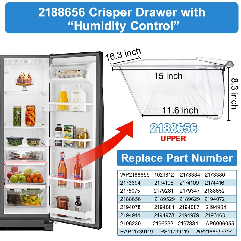 2 Pack Upgraded 2188656 Fridge Crisper Drawer UPPER Humidity Control Drawer &... gallery