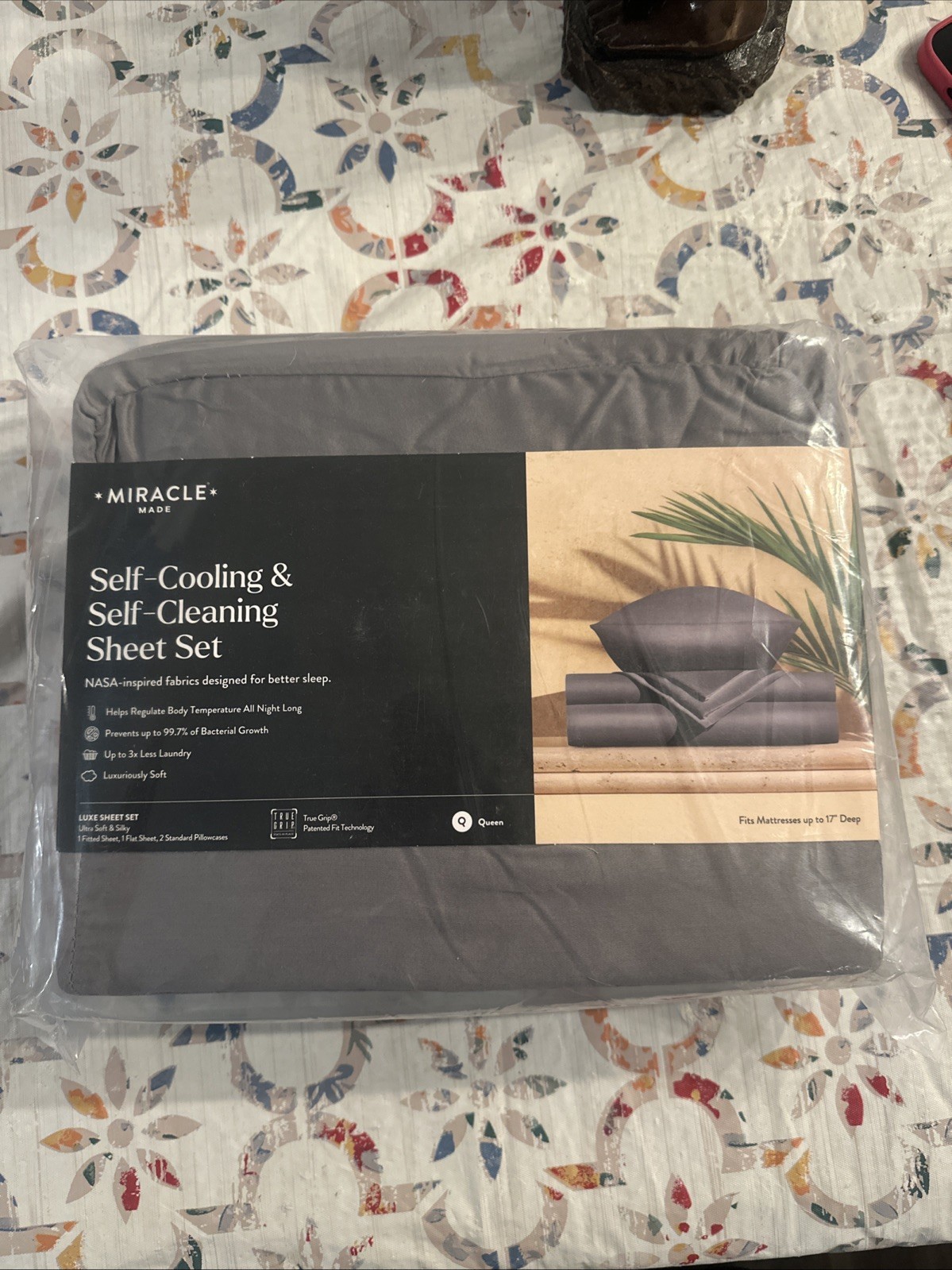 Miracle Made Self-Cooling Self-Cleaning Luxe Sheets Set Charcoal Gray Size QUEEN gallery