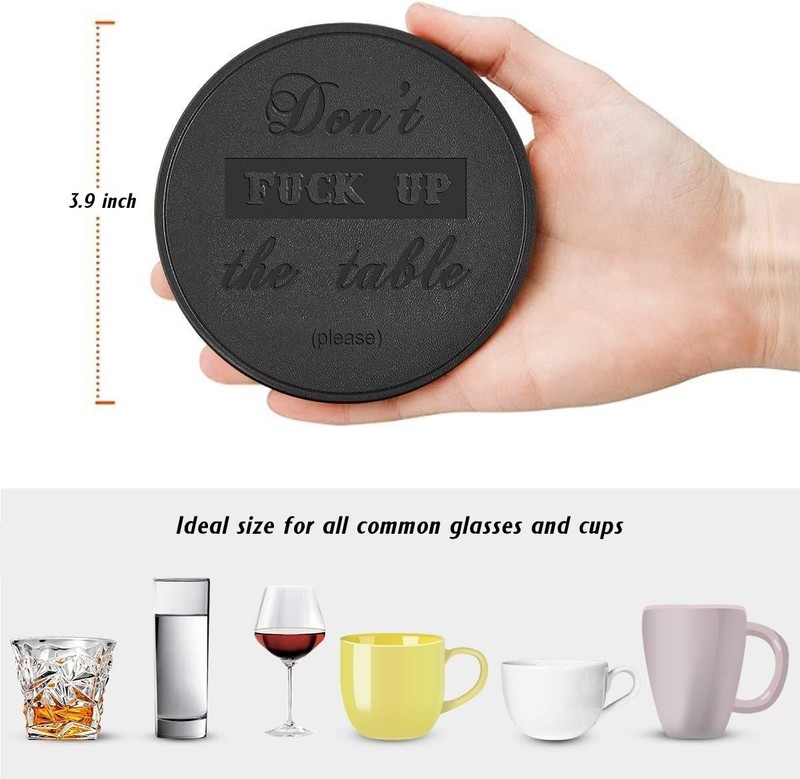 Funny Coasters Leather Coasters 6 Pcs Black Round Drink Coasters with Holder gallery