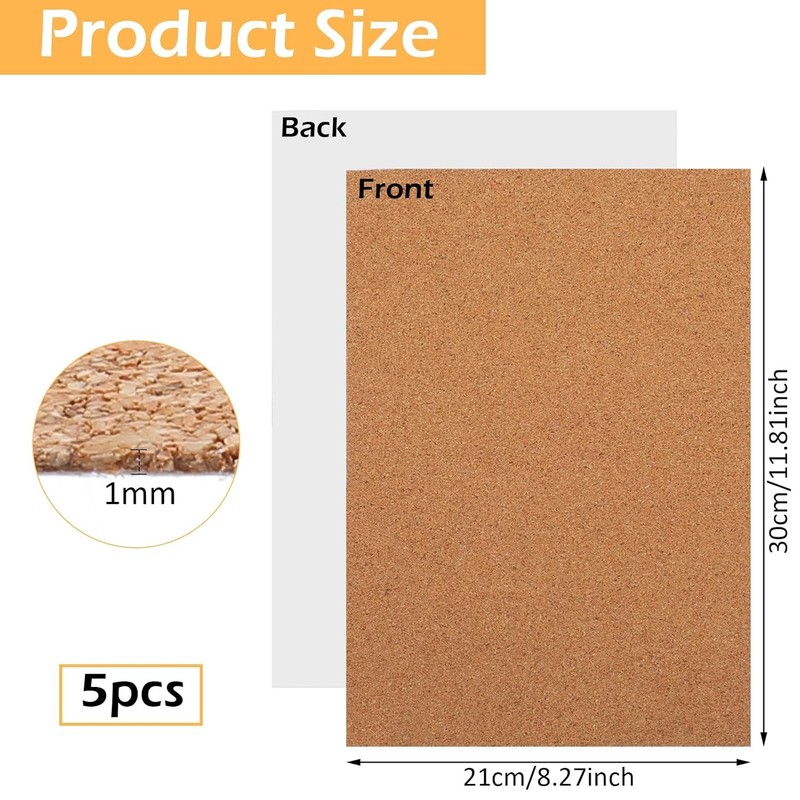 5PCS Self Adhesive Cork Sheets 1mm Thin Sticky Back Cork Boards for DIY Crafts gallery