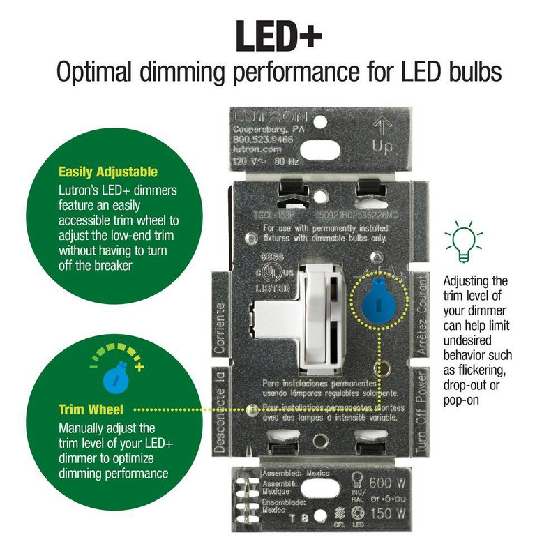 Toggler LED+ Dimmer Switch for Dimmable LED Bulbs, 150W Led/Single-Pole or 3-Way gallery