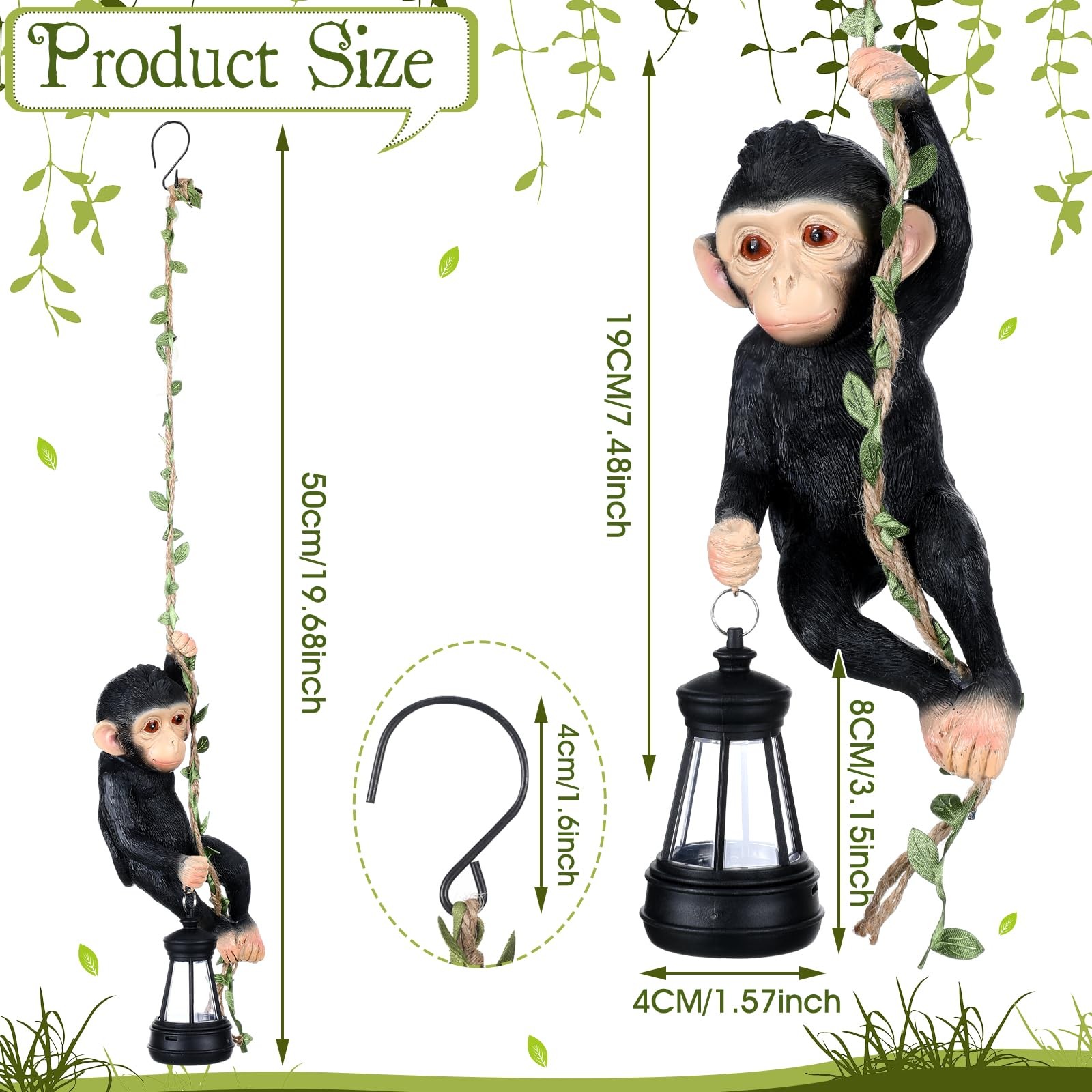 Solar Light Outdoor Monkey Statue Black 7.48 Inch Resin Chimpanzee Climbing gallery