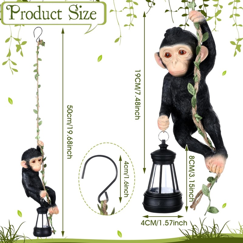 Solar Light Outdoor Monkey Statue Black 7.48 Inch Resin Chimpanzee Climbing gallery