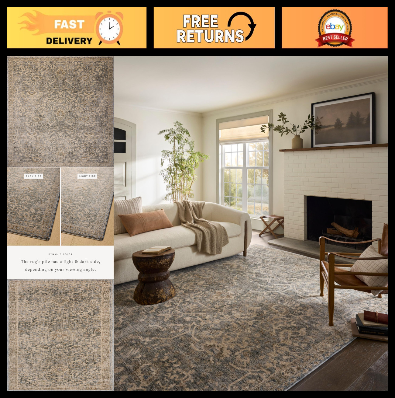 Magnolia Home Junie Collection Area Rug 11'6" x 15'7" Blue/Natural, .38" Pile He gallery