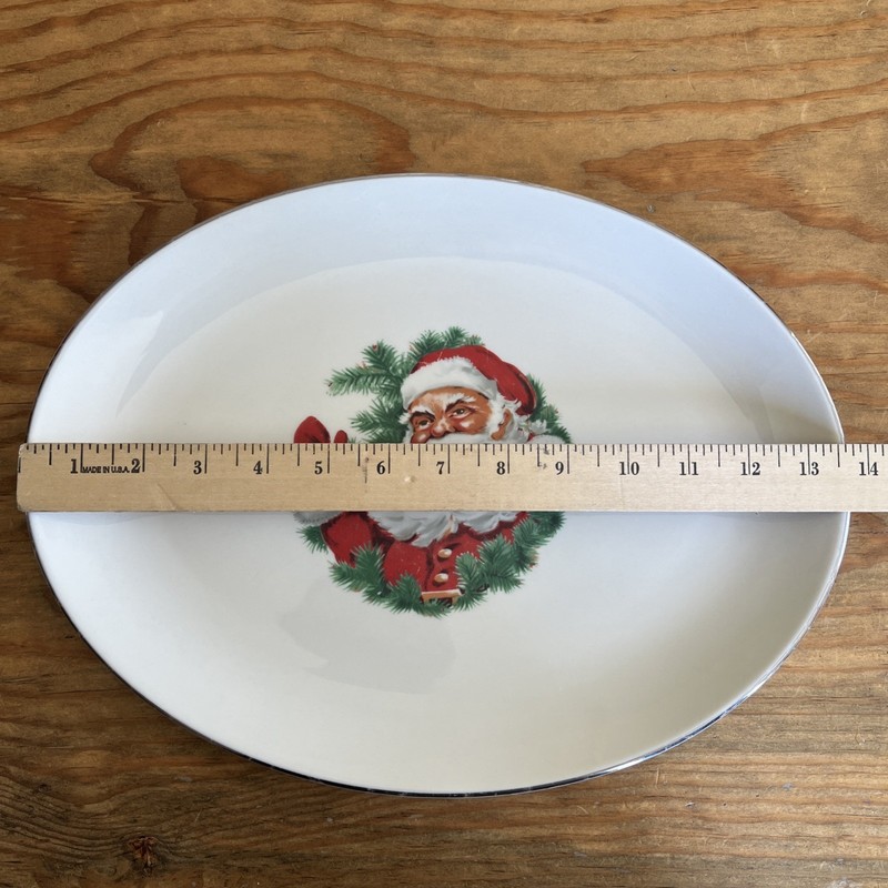 Royal Devon Santa Serving Platter Oval Silver Rim Made In USA About 14” x 10.5” gallery