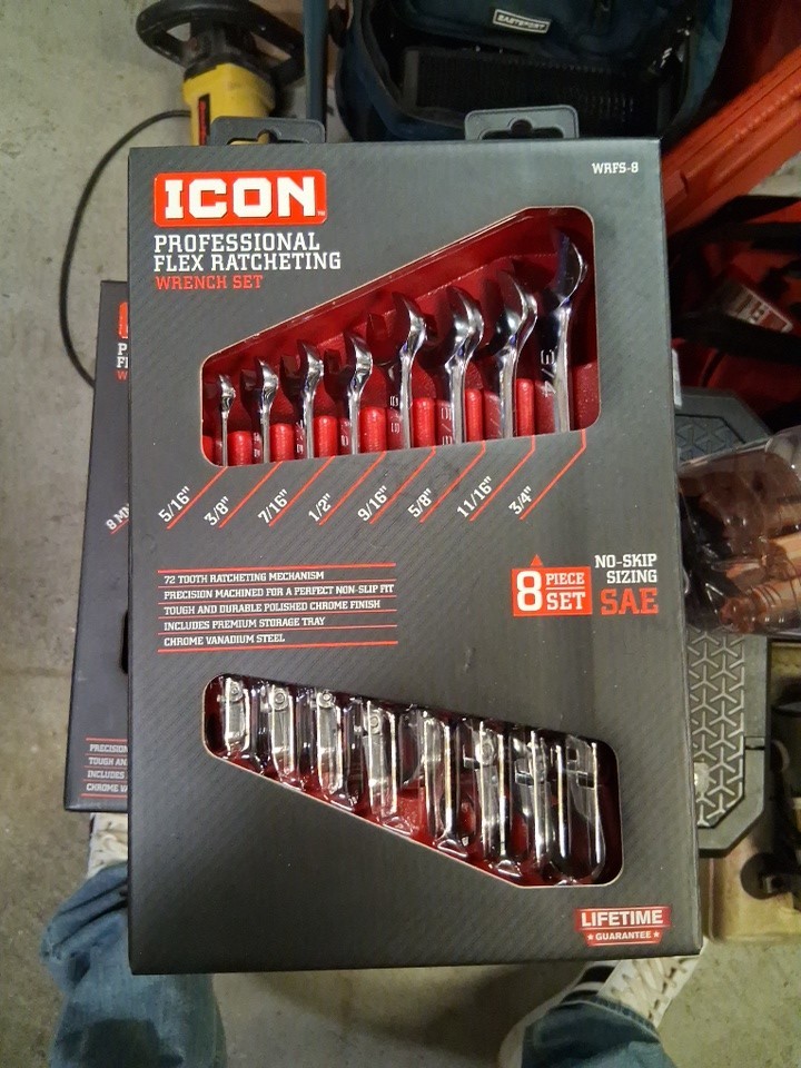 Icon WRFS-8 Professional Flex Ratcheting Wrench Set - 8-Piece NEW SAE gallery