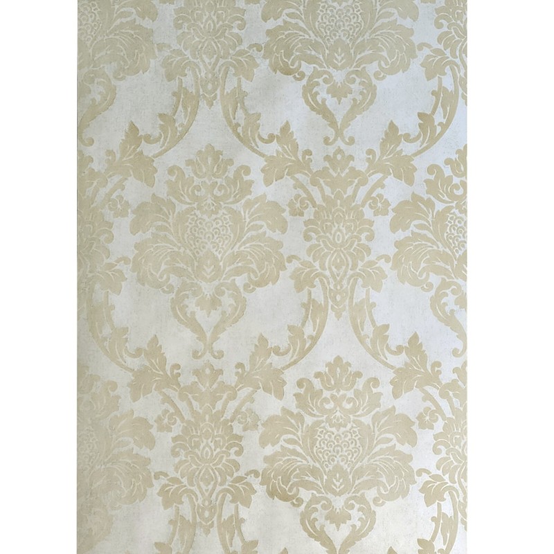 Wallpaper flocking rustic beige Flocked vintage damask velvet wallcoverings roll gallery