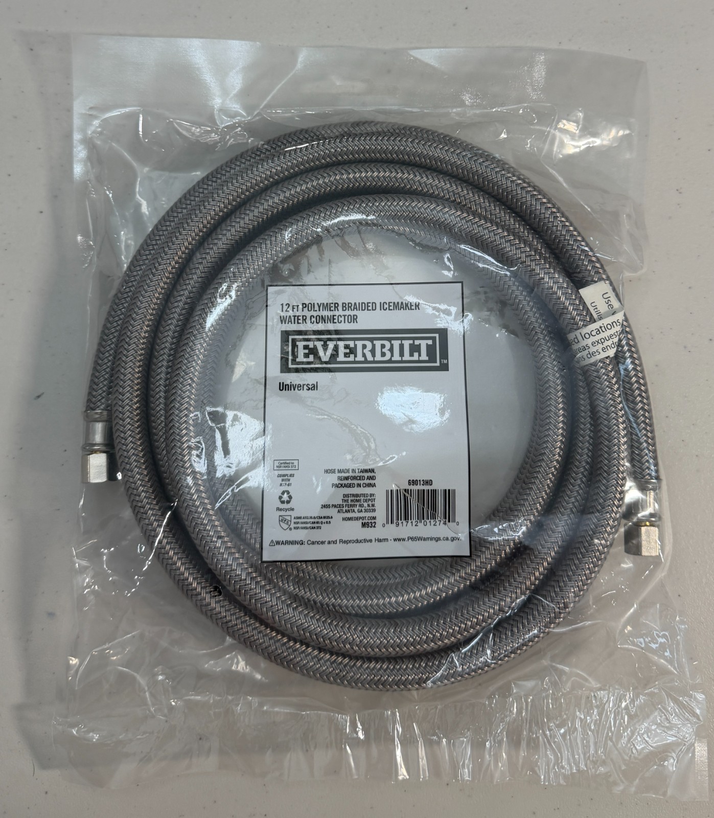 12 Ft Polymer Stainless Steel Icemaker Water Connector Supply Hose Universal gallery