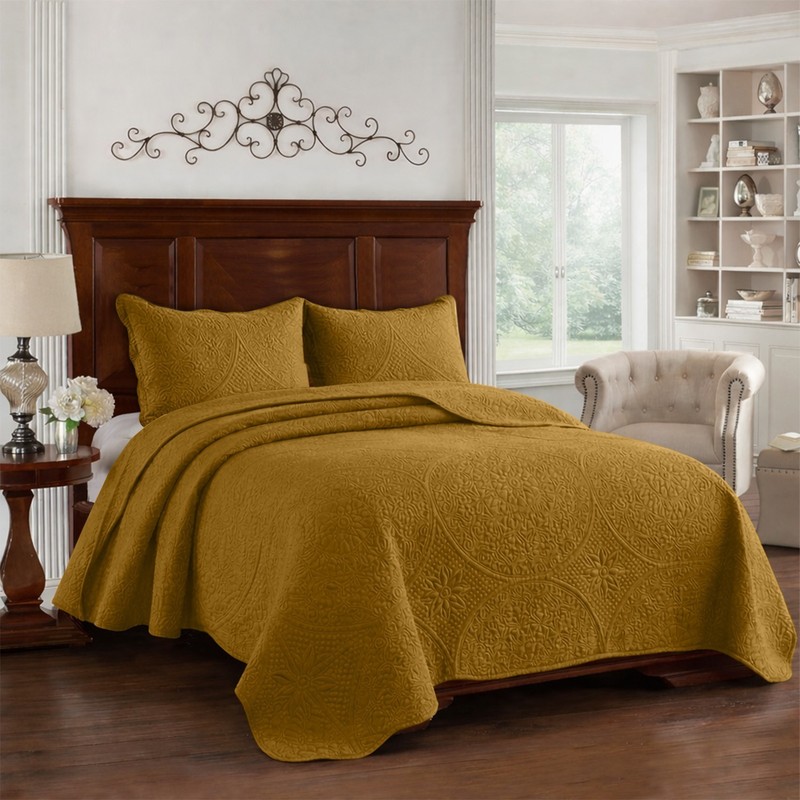 Soft Quilted Coverlet Throw Embossed Bedspread with Pillow Shams Twin Queen King gallery