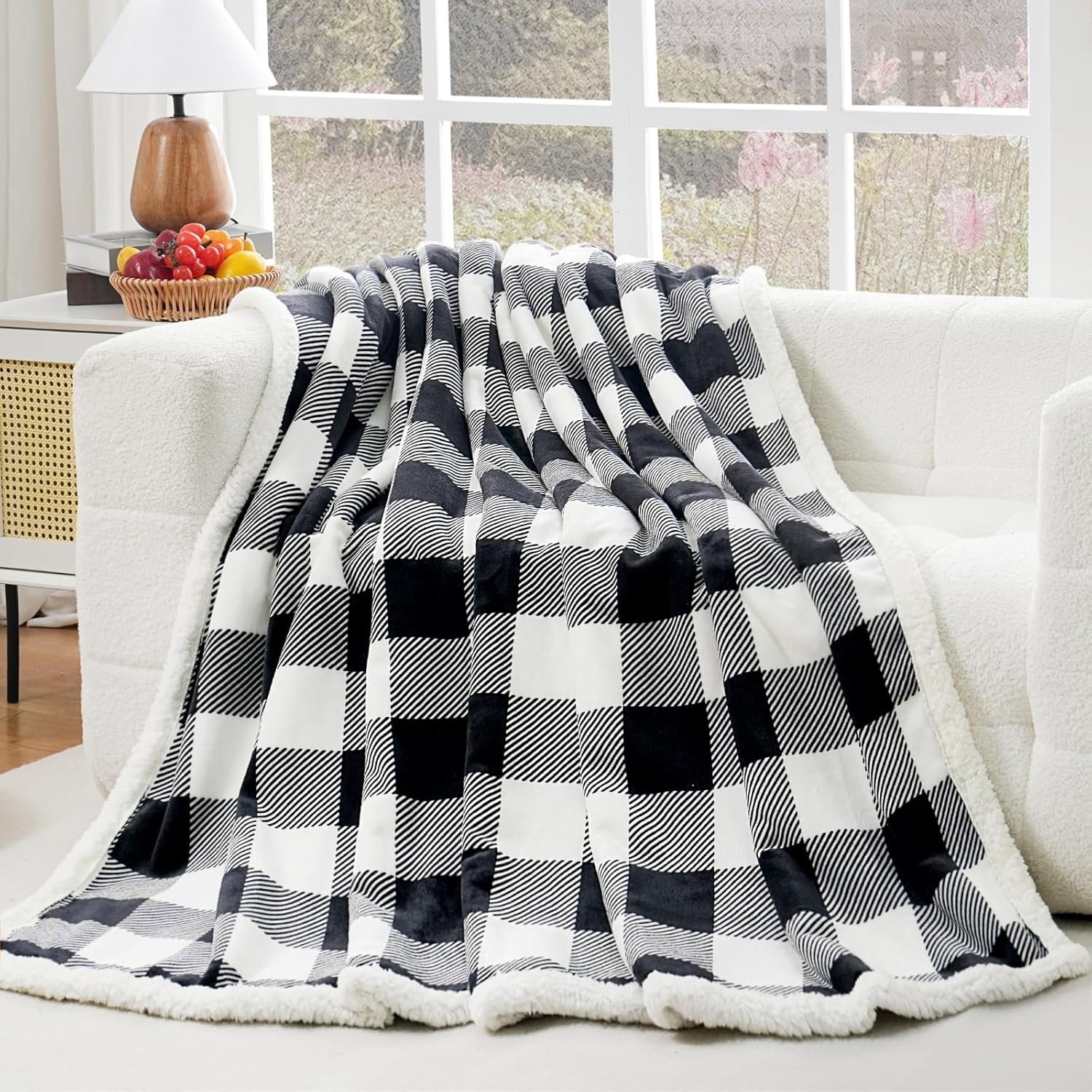 Elegant Checkered Reversible Sherpa Blanket, 60" x 80" - Warmth for All Seasons gallery