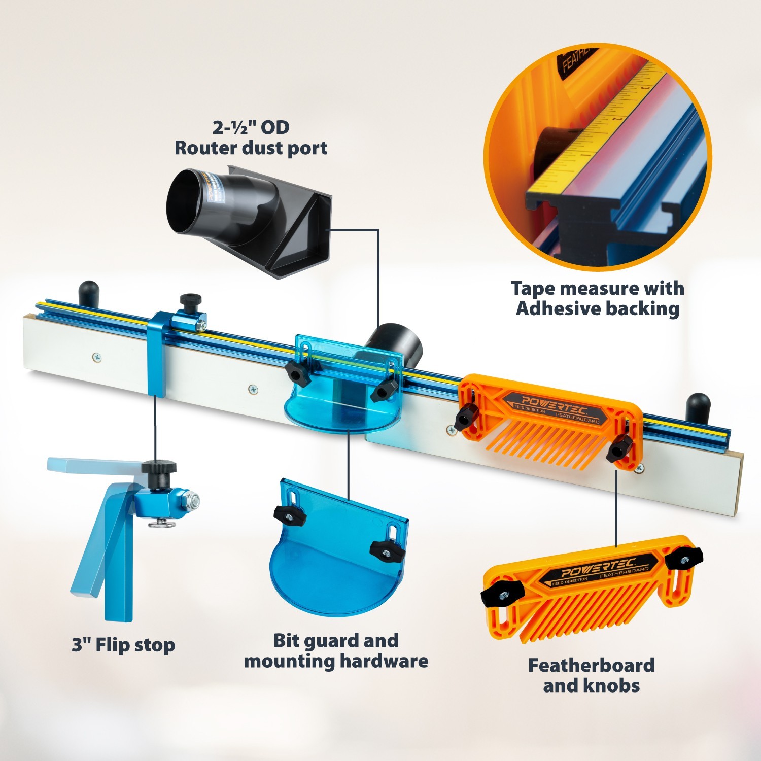 POWERTEC 71655 Deluxe Router Table Fence System 3-1/2" Tall 32" Long gallery