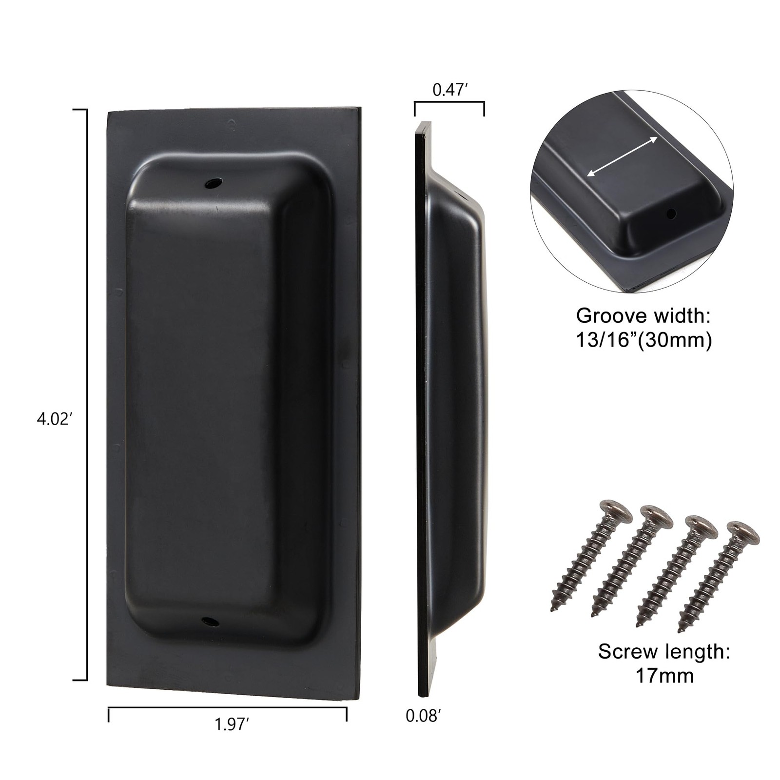 Recessed Door Handles Finger Flush Pulls, 4 Inch Black Pocket Door Pull Hardw... gallery
