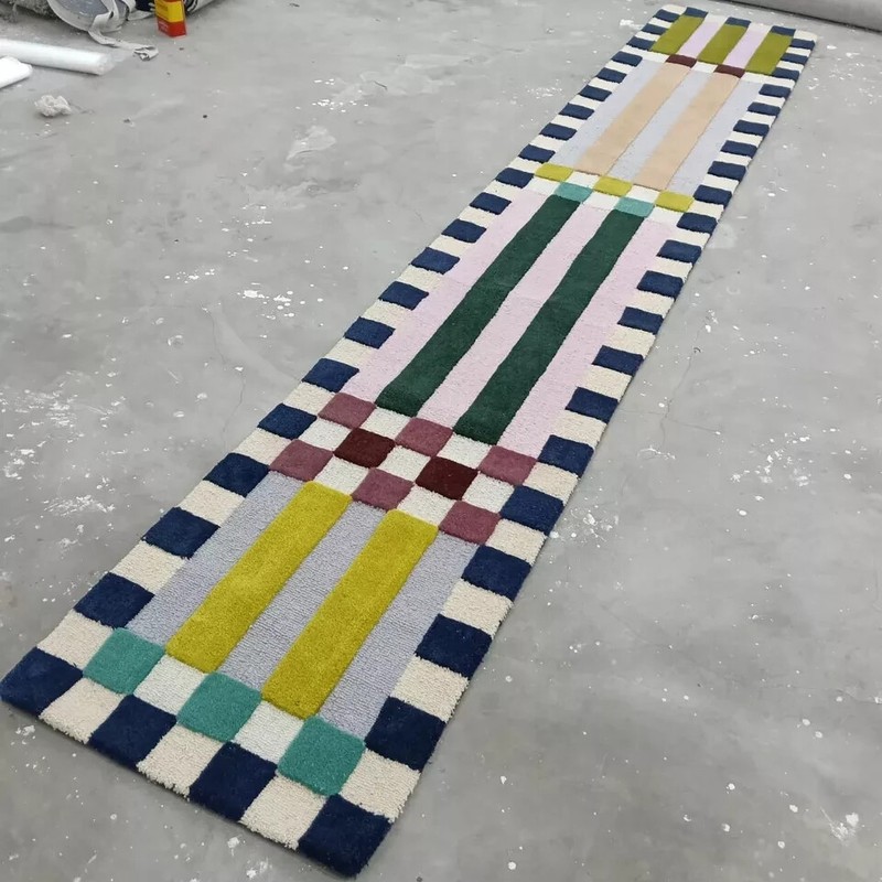 Hoxton Checkered Runner Loop & Cut Hand Tufted Handmade Rug Pure 100%Nz Wool gallery
